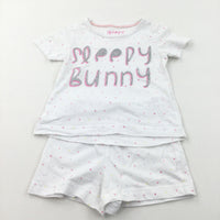 'Sleepy Bunny' Glittery Pink & White Short Pyjamas - Girls 18-24 Months