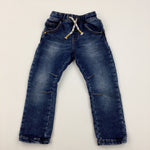 Digger Appliqued (on reverse) Mid Blue Denim Pull On Jeans with Fluffy Waistband - Boys 2-3 Years