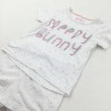 'Sleepy Bunny' Glittery Pink & White Short Pyjamas - Girls 18-24 Months