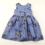 Flowers Blue Party Dress - Girls 4-5 Years