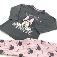 'Peek A Boo… Minnie' Glittery Grey & Pink Long Sleeve Top & Leggings Set - 12-18 Months