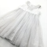 White Flower Girl/Party Dress with Net Overlay - Girls 3-4 Years