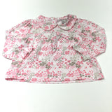 Pink & Mushroom Flowers White Jersey Long Sleeve Top with Collar - Girls 6-9 Months