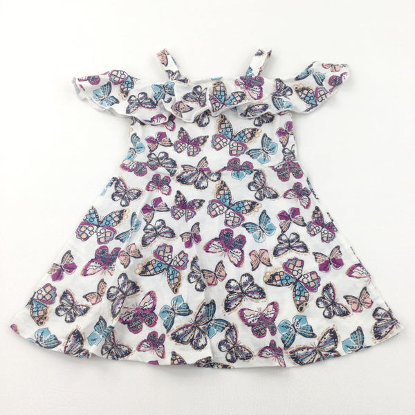 Glittery Butterflies Purple, Blue & White Lightweight Jersey Dress - Girls 18-24 Months