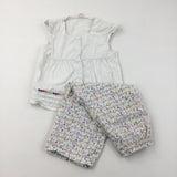 White Sleeveless Shirt with Flower Pattern Trousers - Girls 5-6 Years