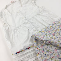 White Sleeveless Shirt with Flower Pattern Trousers - Girls 5-6 Years