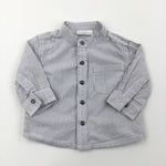 Grey & White Stripe Long Sleeve Shirt - Boys 3-6 Months