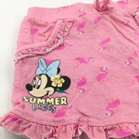 'Summer Vibes' Minnie Mouse & Flamingos Pink Lightweight Jersey Shorts - Girls 5-6 Years