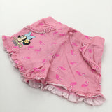 'Summer Vibes' Minnie Mouse & Flamingos Pink Lightweight Jersey Shorts - Girls 5-6 Years