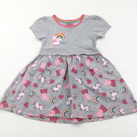 'It's Magic' Peppa Pig Unicorn Grey & Pink Jersey Dress - Girls 2-3 Years