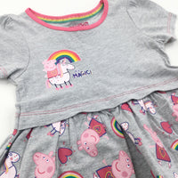 'It's Magic' Peppa Pig Unicorn Grey & Pink Jersey Dress - Girls 2-3 Years