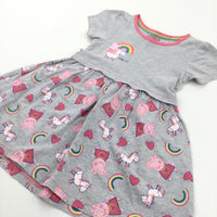 'It's Magic' Peppa Pig Unicorn Grey & Pink Jersey Dress - Girls 2-3 Years