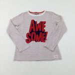 'Awesome!' Red Striped Long Sleeve Top - Boys 11-12 Years