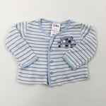 Bear Blue & White Stripe Cardigan - Boys 3-6 Months