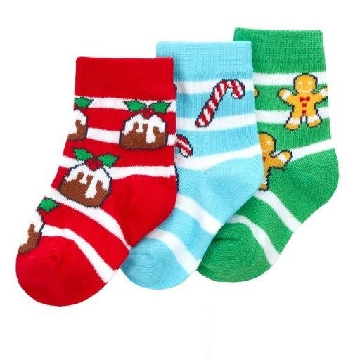 **NEW** 3 Pack Christmas Socks, Puddings, Candy Canes & Gingerbread Men - Boys/Girls Shoe Size 3-5.5 (Infant)